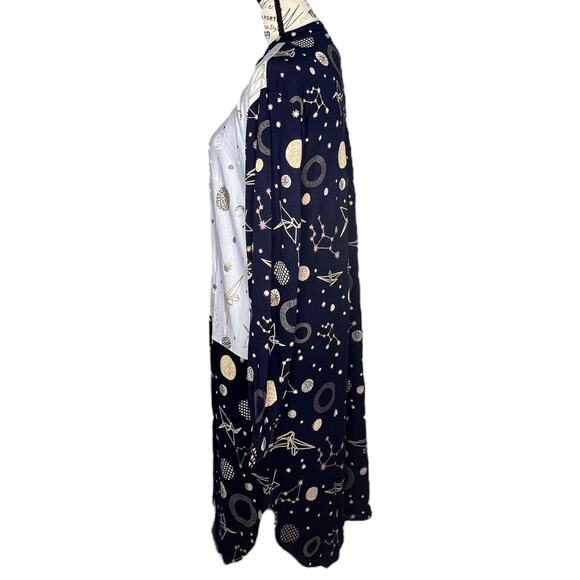 Hale Bob (XS) Celestial Knit Constellation Button Front Pajama Sleep Dress Shirt - Picture 2 of 9